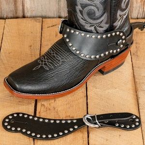 Men’s Silver Studded Spur Straps - Black Leather